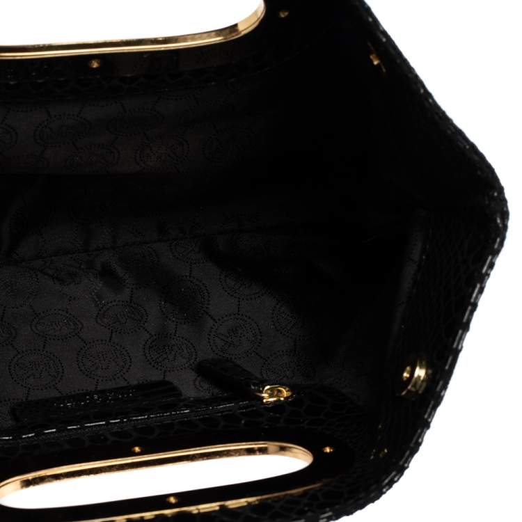 Pre Owned MICHAEL Michael Kors Black Python Embossed Leather Berkley Clutch