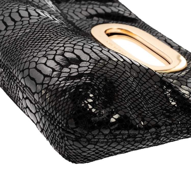 Pre Owned MICHAEL Michael Kors Black Python Embossed Leather Berkley Clutch