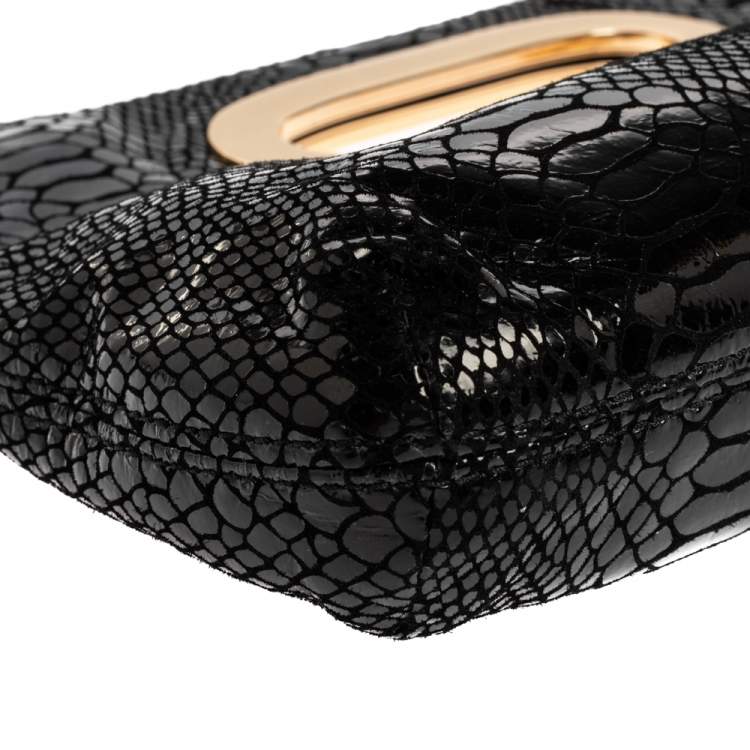 Pre Owned MICHAEL Michael Kors Black Python Embossed Leather Berkley Clutch