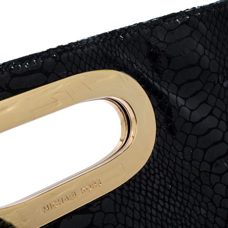Pre Owned MICHAEL Michael Kors Black Python Embossed Leather Berkley Clutch