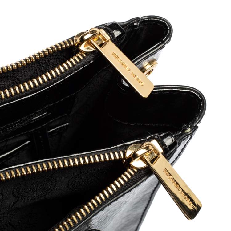 Pre Owned Michael Michael Kors Black Patent Leather Double Zip Tote