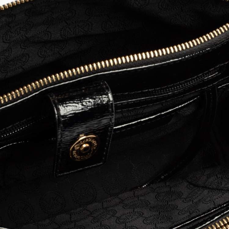 Pre Owned Michael Michael Kors Black Patent Leather Double Zip Tote