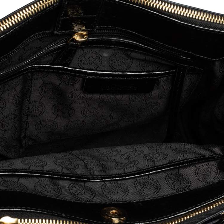 Pre Owned Michael Michael Kors Black Patent Leather Double Zip Tote