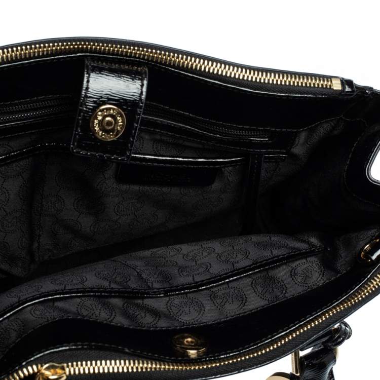Pre Owned Michael Michael Kors Black Patent Leather Double Zip Tote