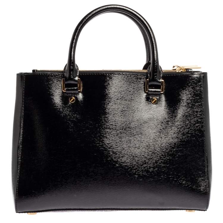 Pre Owned Michael Michael Kors Black Patent Leather Double Zip Tote