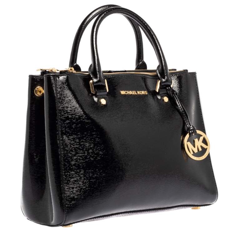 Pre Owned Michael Michael Kors Black Patent Leather Double Zip Tote