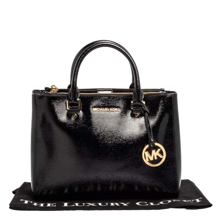 Pre Owned Michael Michael Kors Black Patent Leather Double Zip Tote