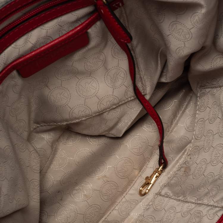Pre Owned MICHAEL Michael Kors Red Saffiano Leather Top-zip Jet Set Tote
