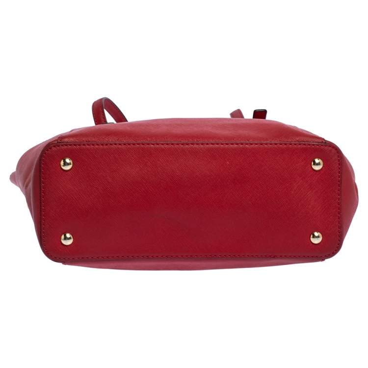 Pre Owned MICHAEL Michael Kors Red Saffiano Leather Top-zip Jet Set Tote