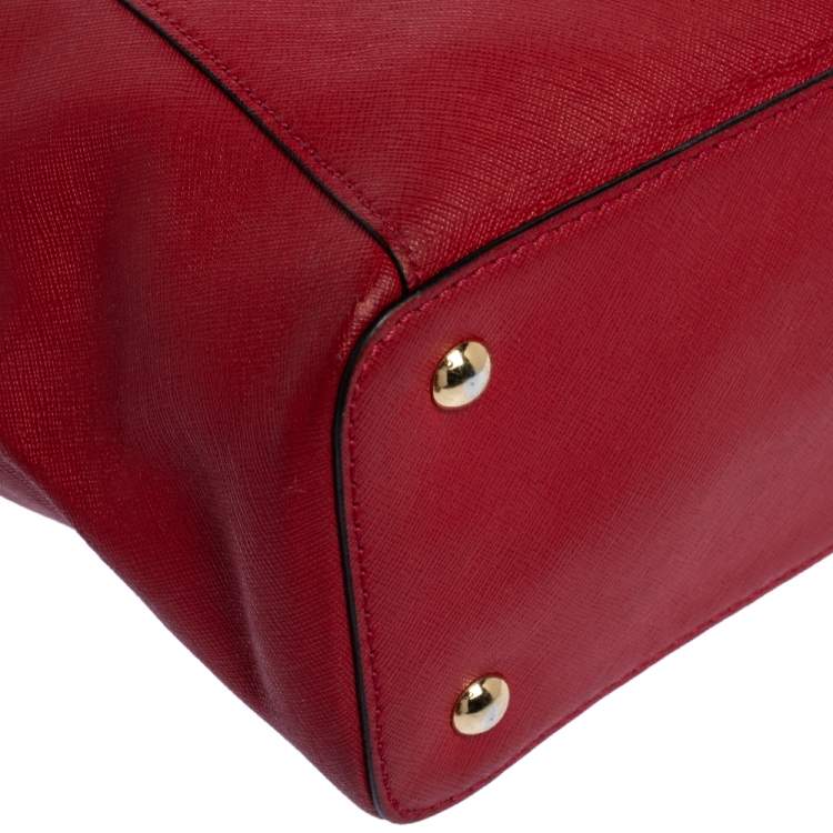 Pre Owned MICHAEL Michael Kors Red Saffiano Leather Top-zip Jet Set Tote