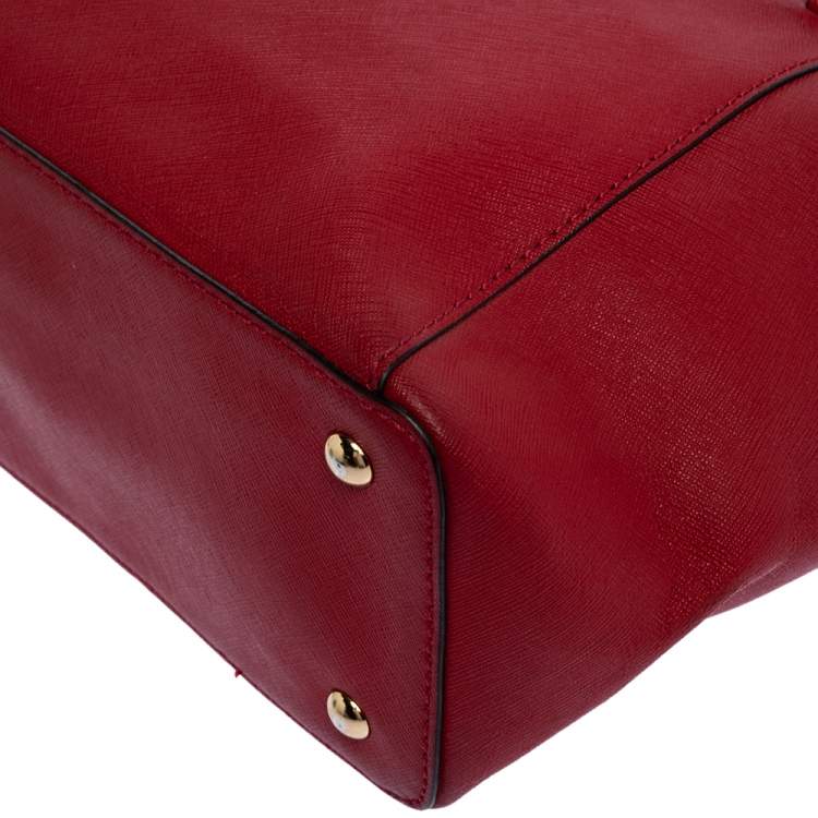 Pre Owned MICHAEL Michael Kors Red Saffiano Leather Top-zip Jet Set Tote