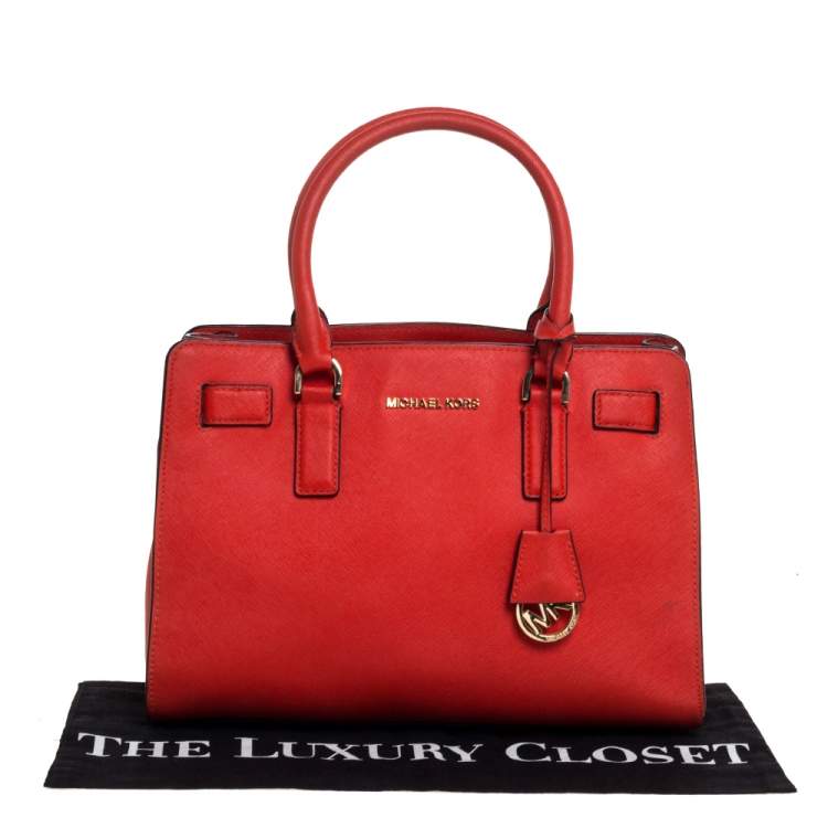 Pre Owned Michael Michael Kors Red Leather Medium Hamilton Tote