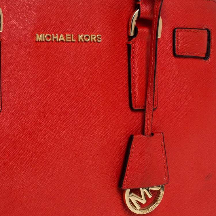Pre Owned Michael Michael Kors Red Leather Medium Hamilton Tote