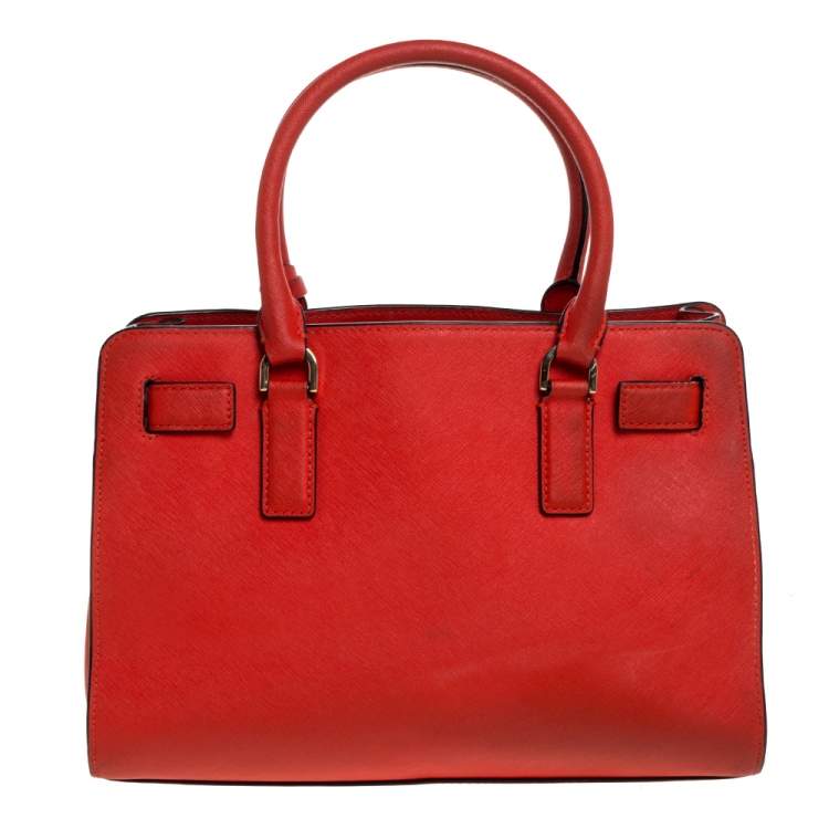 Pre Owned Michael Michael Kors Red Leather Medium Hamilton Tote