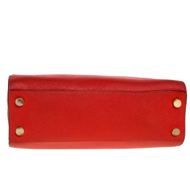 Pre Owned Michael Michael Kors Red Leather Medium Hamilton Tote