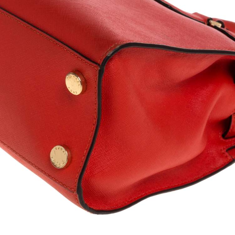 Pre Owned Michael Michael Kors Red Leather Medium Hamilton Tote