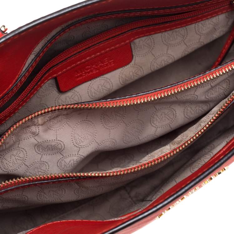 Pre Owned Michael Michael Kors Red Leather Medium Hamilton Tote