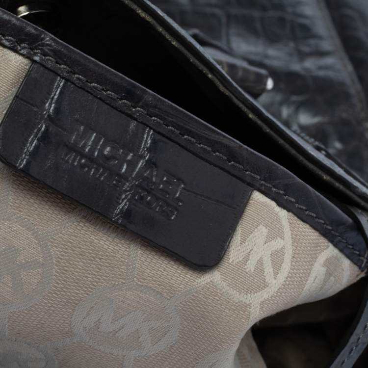 Pre Owned Michael Michael Kors Grey Croc Embossed Leather Large Hamilton North South Tote