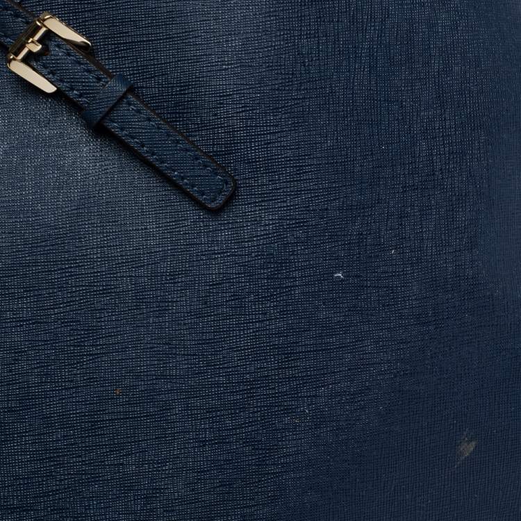 Pre Owned Michael Michael Kors Navy Blue Leather Jet Set Travel Tote