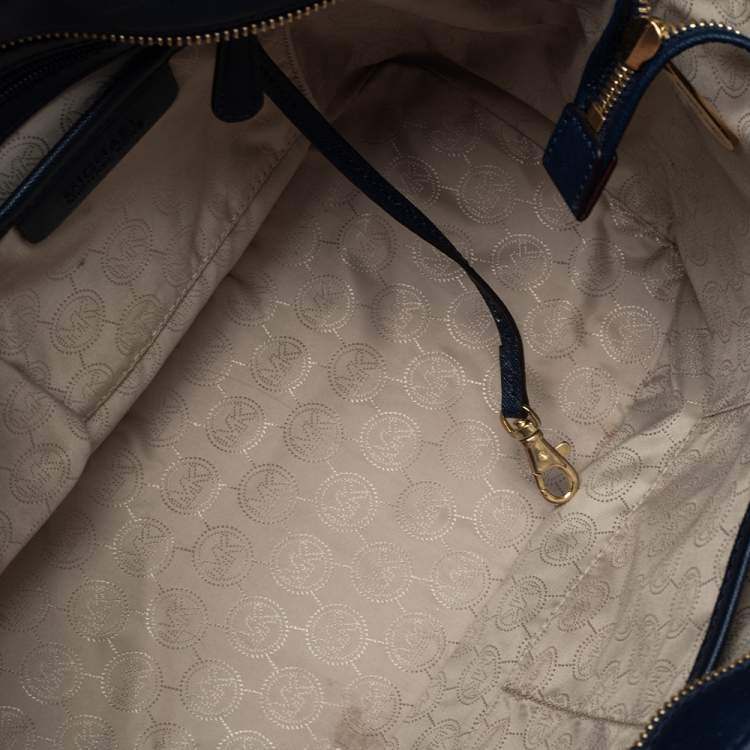 Pre Owned Michael Michael Kors Navy Blue Leather Jet Set Travel Tote