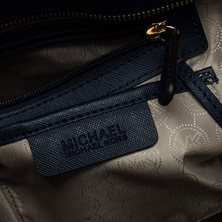Pre Owned Michael Michael Kors Navy Blue Leather Jet Set Travel Tote