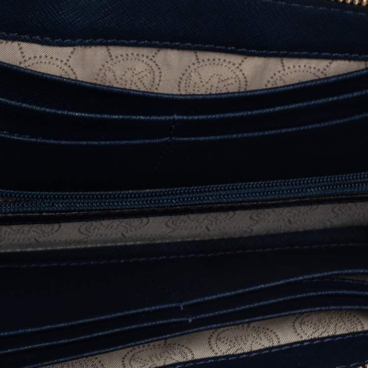 Pre Owned Michael Michael Kors Navy Blue Leather Jet Set Travel Tote