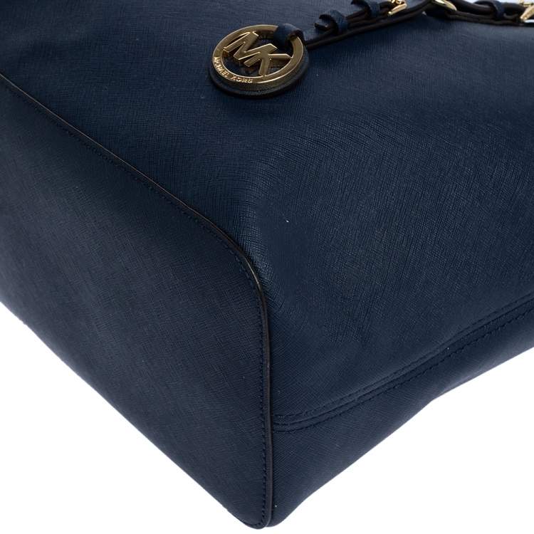 Pre Owned Michael Michael Kors Navy Blue Leather Jet Set Travel Tote