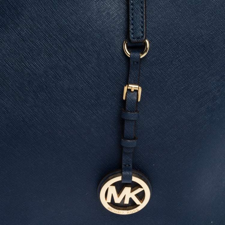 Pre Owned Michael Michael Kors Navy Blue Leather Jet Set Travel Tote