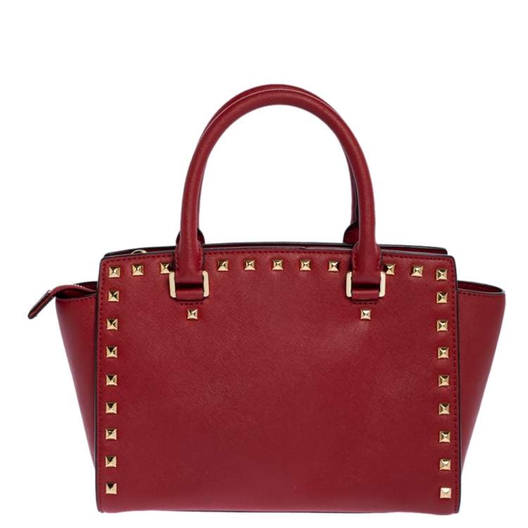 Pre Owned MICHAEL Michael Kors Red Leather Medium Selma Satchel