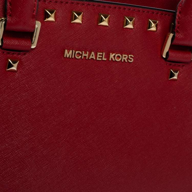 Pre Owned MICHAEL Michael Kors Red Leather Medium Selma Satchel