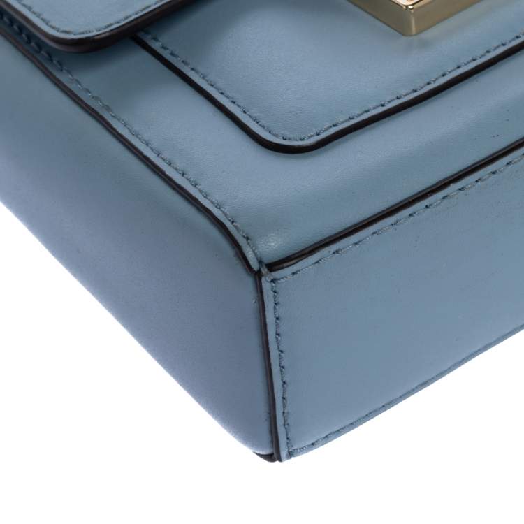 Pre Owned Michael Michael Kors Sky Blue Leather Mini Mindy Top Handle Bag