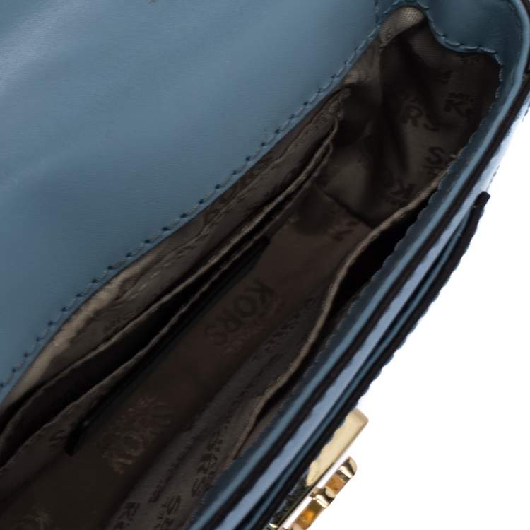 Pre Owned Michael Michael Kors Sky Blue Leather Mini Mindy Top Handle Bag