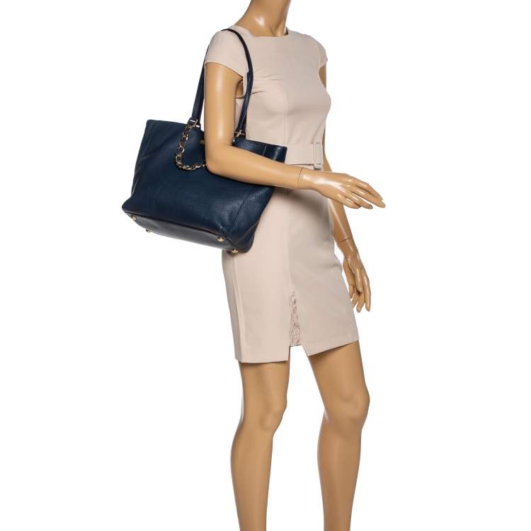 Pre Owned MICHAEL Michael Kors Blue Leather Double Handle Tote