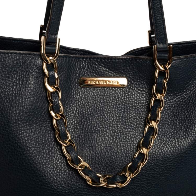 Pre Owned MICHAEL Michael Kors Blue Leather Double Handle Tote