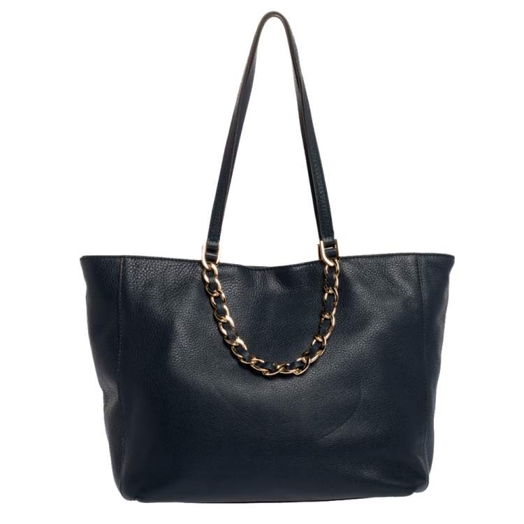Pre Owned MICHAEL Michael Kors Blue Leather Double Handle Tote