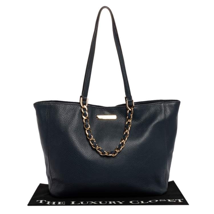 Pre Owned MICHAEL Michael Kors Blue Leather Double Handle Tote