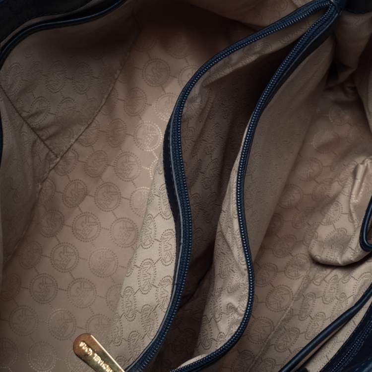 Pre Owned Michael Kors White/Blue Signature Coated Canvas and Leather Tote
