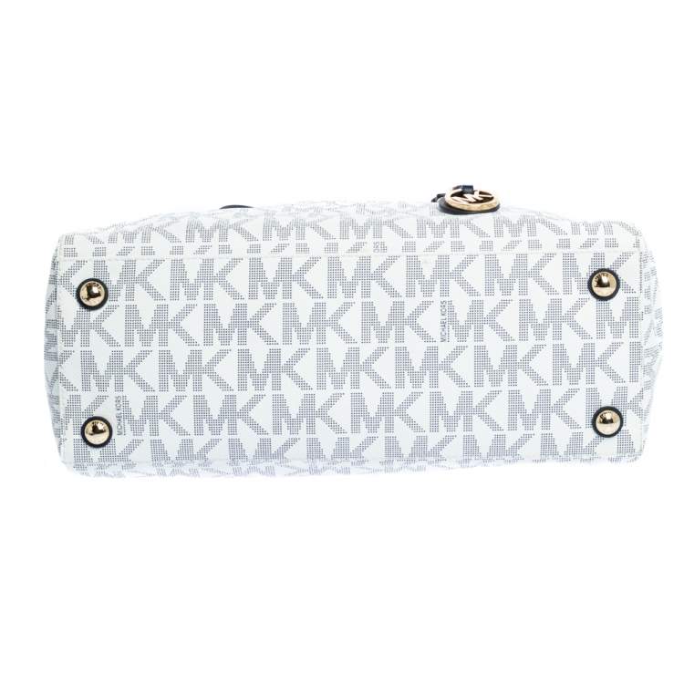 Pre Owned Michael Kors White/Blue Signature Coated Canvas and Leather Tote