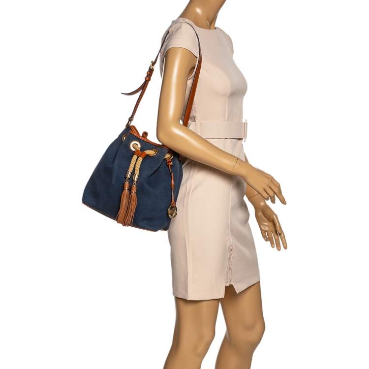 Michael Michael Kors Navy Blue/Brown Canvas and Leather Marina