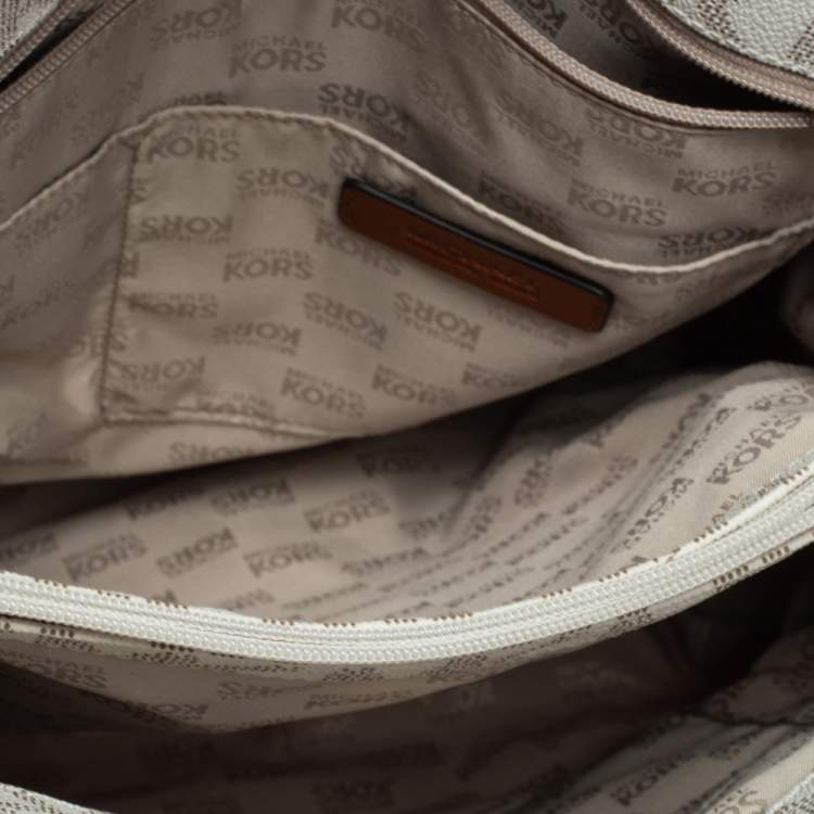 مملوكة مسبقًا Michael Michael Kors Cream/Brown Coated Canvas and Leather East West Hamilton Tote