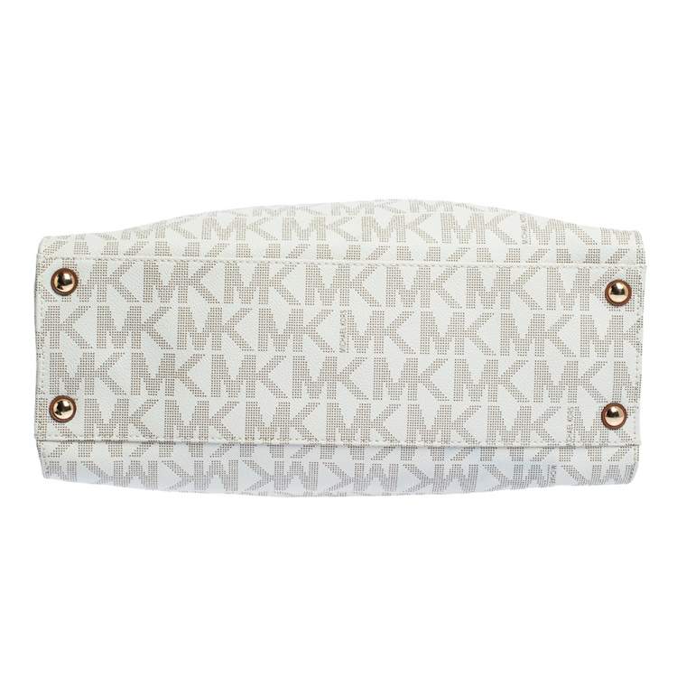 مملوكة مسبقًا Michael Michael Kors Cream/Brown Coated Canvas and Leather East West Hamilton Tote