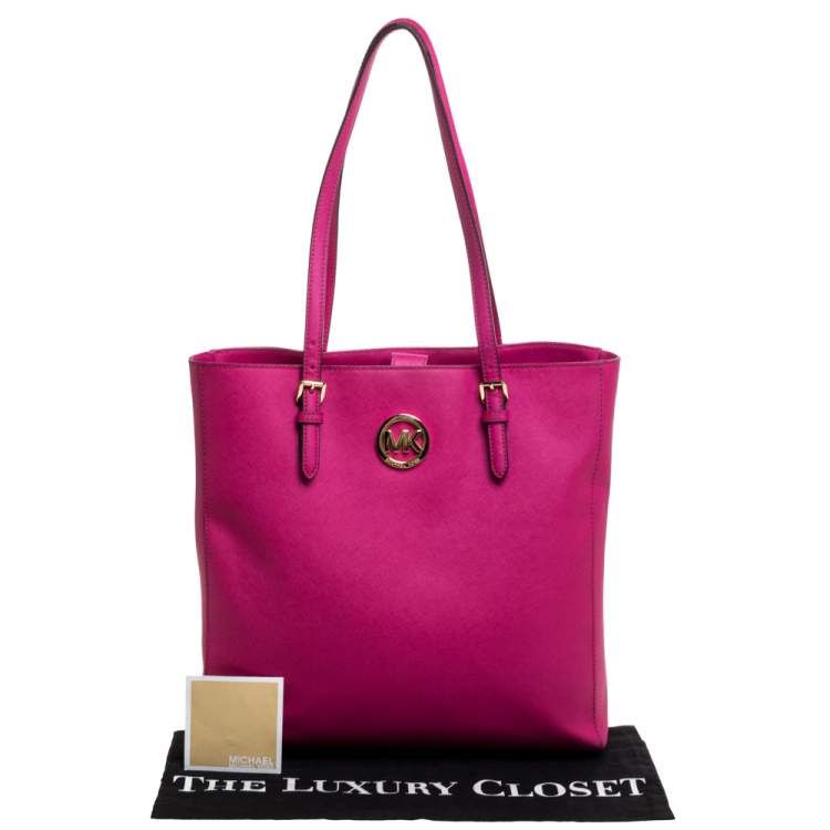 Pre Owned MICHAEL Michael Kors Fuchsia Leather Large Jet Set Tote