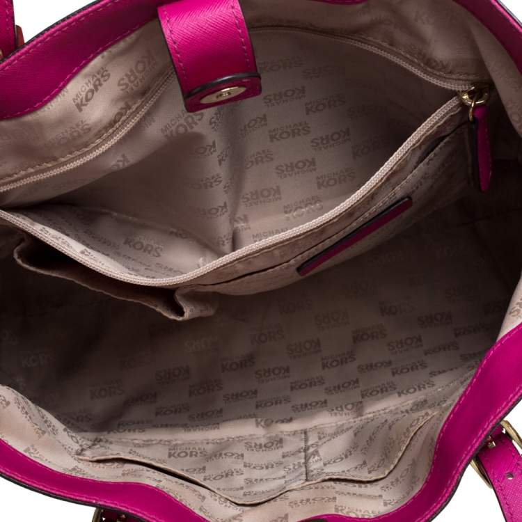 Pre Owned MICHAEL Michael Kors Fuchsia Leather Large Jet Set Tote