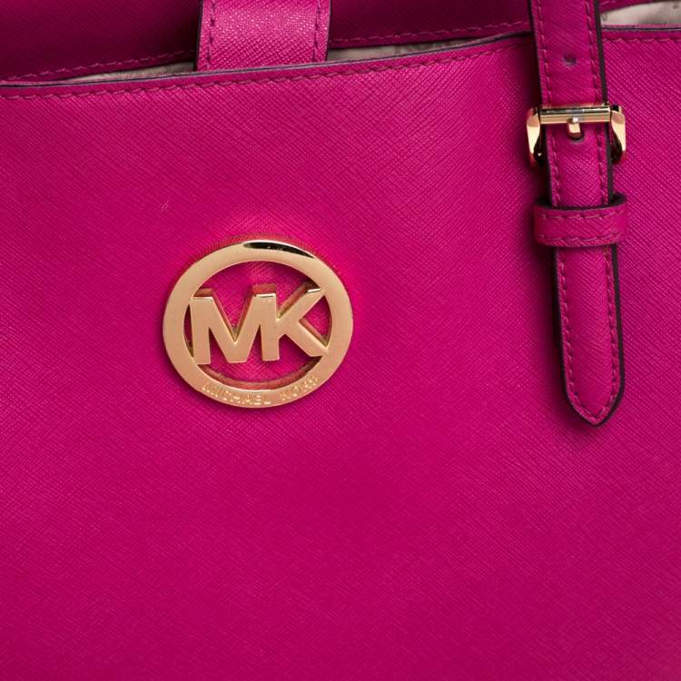 Pre Owned MICHAEL Michael Kors Fuchsia Leather Large Jet Set Tote