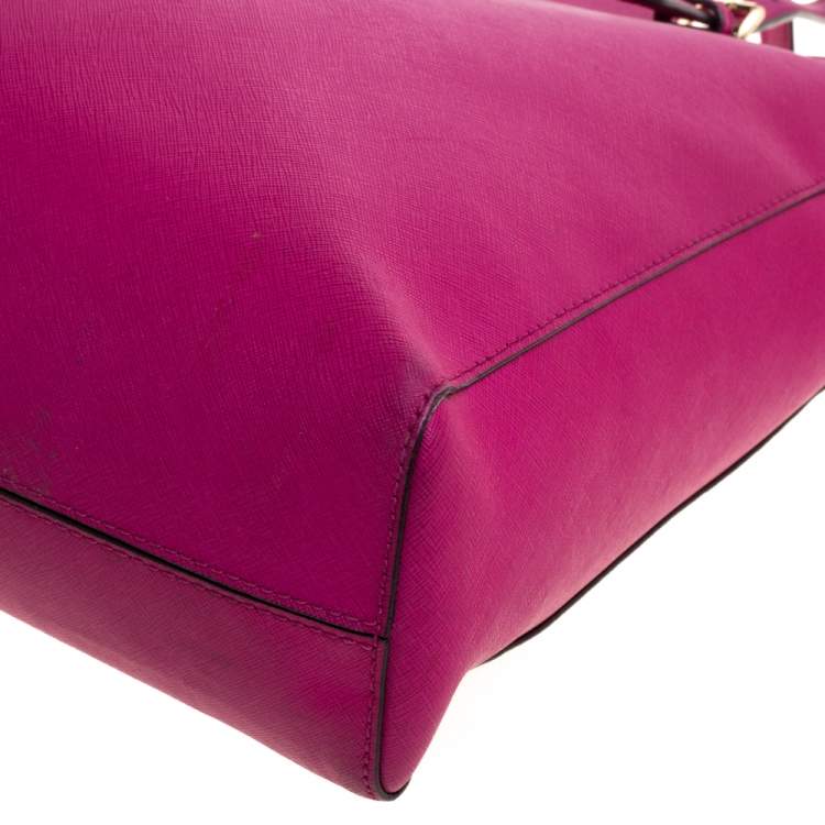 Pre Owned MICHAEL Michael Kors Fuchsia Leather Large Jet Set Tote