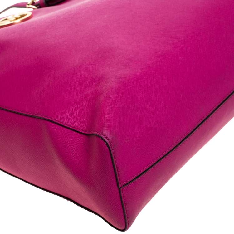 Pre Owned MICHAEL Michael Kors Fuchsia Leather Large Jet Set Tote