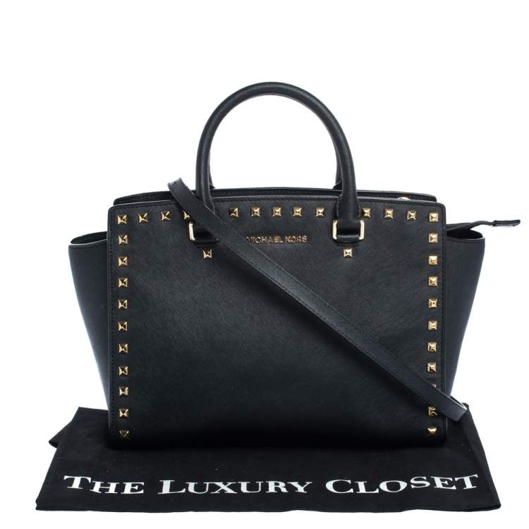 Pre Owned MICHAEL Michael Kors Black Leather Medium Selma Studded Tote