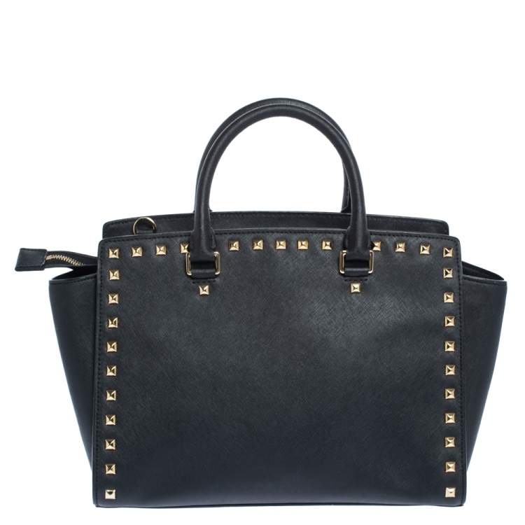 Pre Owned MICHAEL Michael Kors Black Leather Medium Selma Studded Tote