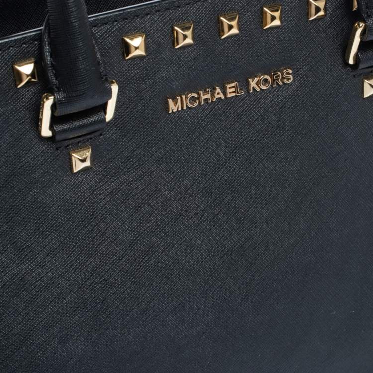 Pre Owned MICHAEL Michael Kors Black Leather Medium Selma Studded Tote