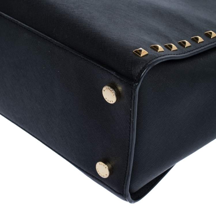 Pre Owned MICHAEL Michael Kors Black Leather Medium Selma Studded Tote